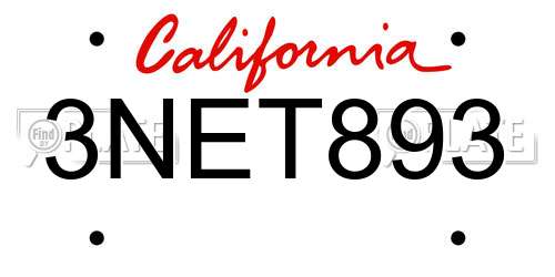 3NET893 California License Plate