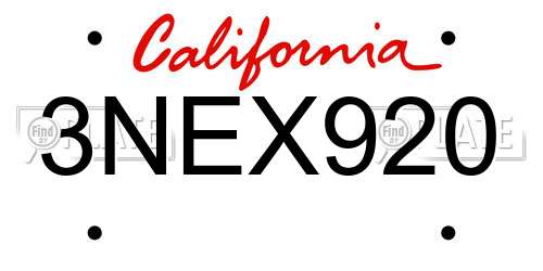 3NEX920 California License Plate