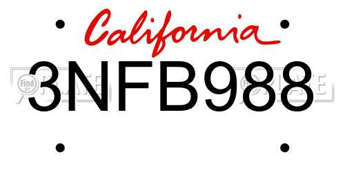 3NFB988 California License Plate
