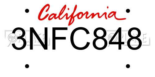 3NFC848 California License Plate