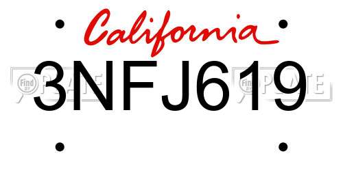 3NFJ619 California License Plate