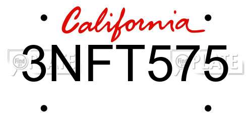 3NFT575 California License Plate