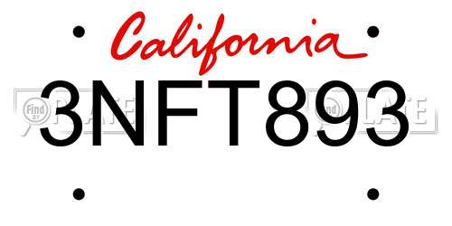 3NFT893 California License Plate