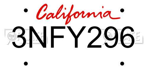3NFY296 California License Plate