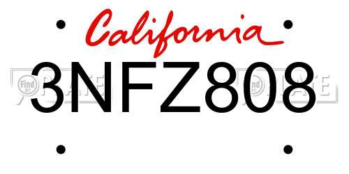 3NFZ808 California License Plate