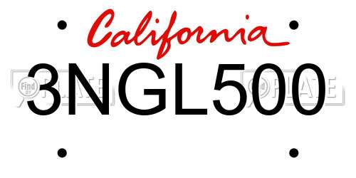 3NGL500 California License Plate