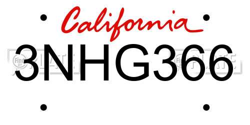 3NHG366 California License Plate