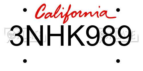 3NHK989 California License Plate