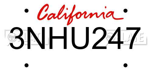 3NHU247 California License Plate