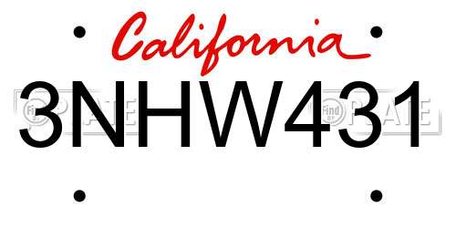3NHW431 California License Plate