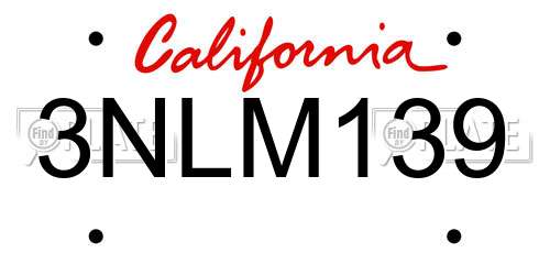 3NLM139 California License Plate