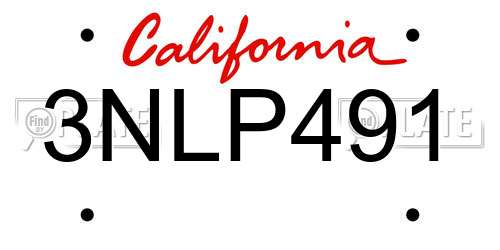3NLP491 California License Plate