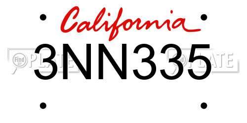 3NN335 California License Plate