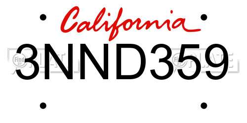 3NND359 California License Plate