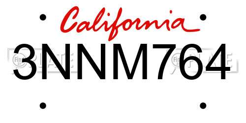 3NNM764 California License Plate