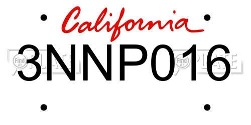 3NNP016 California License Plate