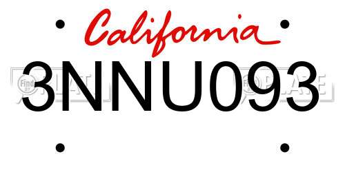 3NNU093 California License Plate
