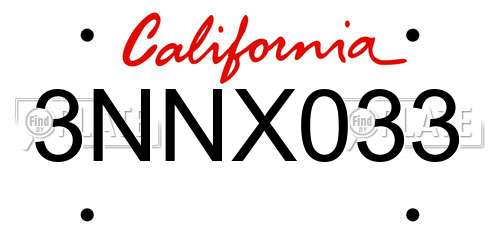 3NNX033 California License Plate