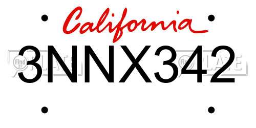 3NNX342 California License Plate