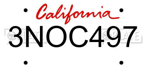 3NOC497 California License Plate