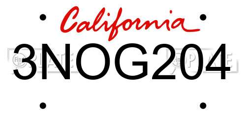 3NOG204 California License Plate