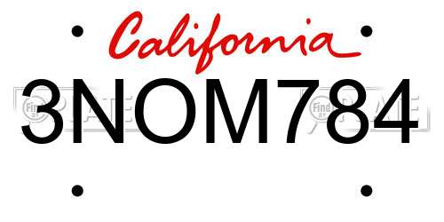 3NOM784 California License Plate