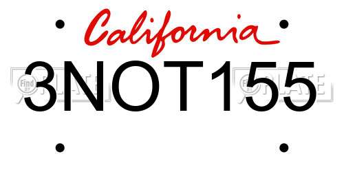 3NOT155 California License Plate