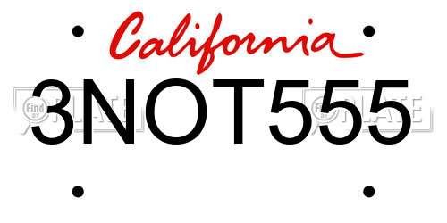 3NOT555 California License Plate
