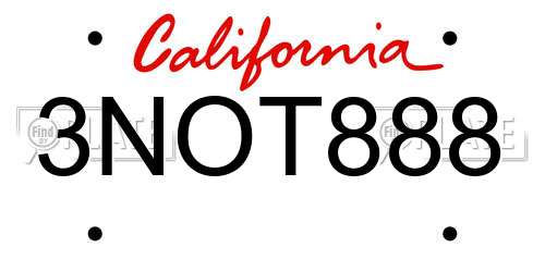 3NOT888 California License Plate