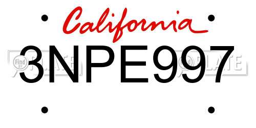 3NPE997 California License Plate
