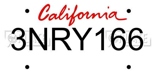 3NRY166 California License Plate