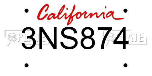 3NS874 California License Plate