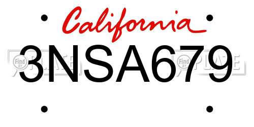 3NSA679 California License Plate