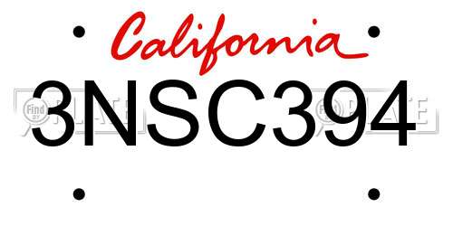 3NSC394 California License Plate