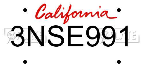 3NSE991 California License Plate