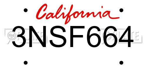 3NSF664 California License Plate