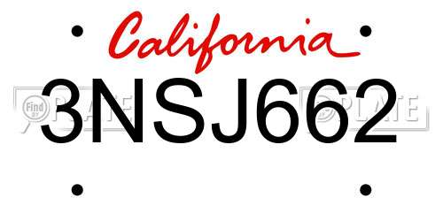 3NSJ662 California License Plate
