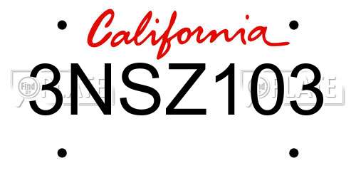 3NSZ103 California License Plate