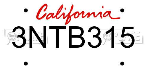 3NTB315 California License Plate