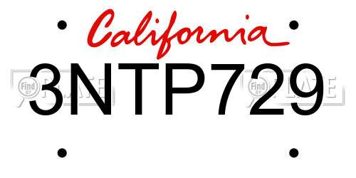 3NTP729 California License Plate