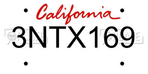 3NTX169 California License Plate