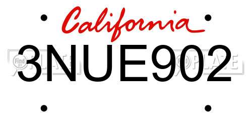 3NUE902 California License Plate
