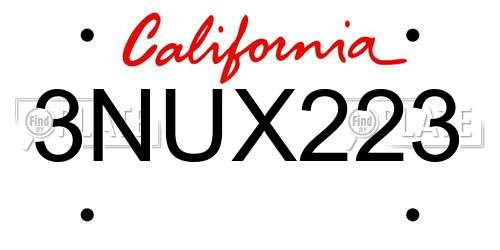 3NUX223 California License Plate