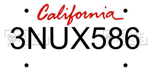 3NUX586 California License Plate
