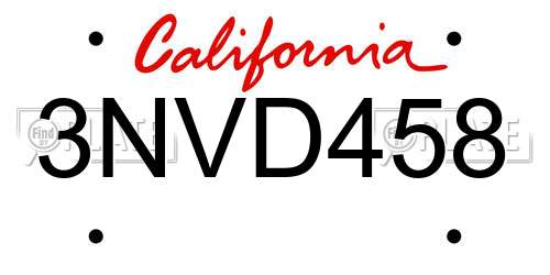 3NVD458 California License Plate