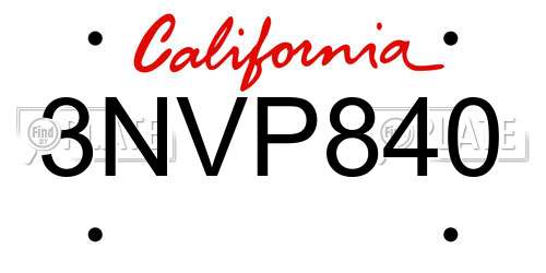 3NVP840 California License Plate
