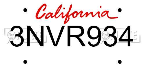 3NVR934 California License Plate