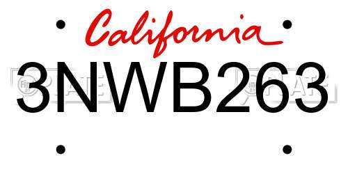 3NWB263 California License Plate