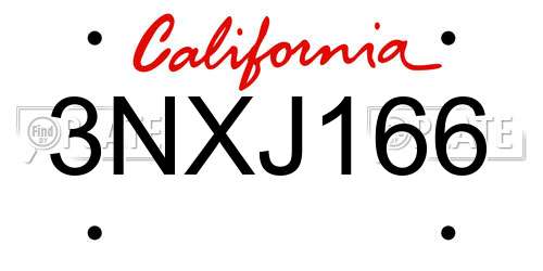 3NXJ166 California License Plate