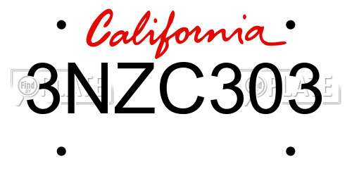 3NZC303 California License Plate